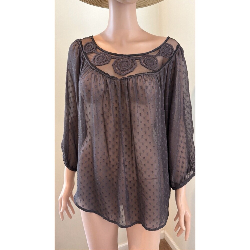 Black Rain Brown Sheer Top Women’s Large Boho Y2K Fairy Grunge